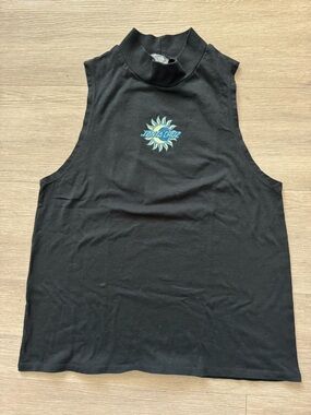 Santa Cruz Black Tank with Teal and Cream Sun Logo